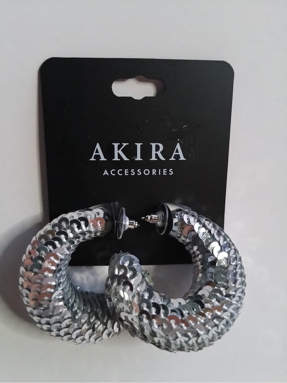 AKIRA Silver Sequined Hoop Earrings